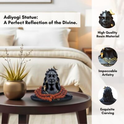 Lord Adiyogi Statue with Golden Detailing for Car Dashboard Home Office Decor Black Resin Lord Mahadev Shiv Dhyana Mudra Black Sculpture Showpiece Idol Murti for Mandir/Temple (Big) - Image 8