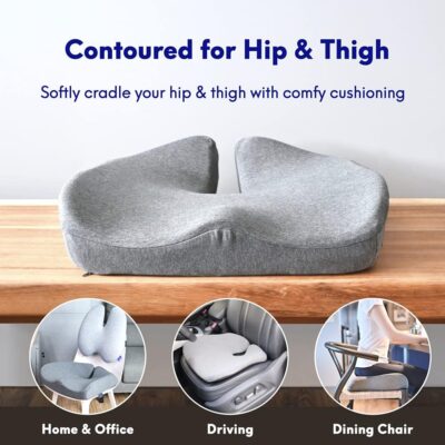 C CUSHION LAB Patented Pressure Relief Seat Cushion for Long Sitting Hours on Office/Home Chair, Car, Wheelchair - Extra-Dense Memory Foam for Hip, Tailbone, Coccyx, Sciatica - Light Grey - Image 3