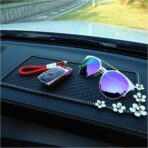 Bling Daisy Car Dashboard Anti-Slip Mat, Rhinestone Auto Dash Phone Hold Sticky Pad, 10.4'' × 5.9'' Vehicle Strong Gripping Mat for Keychain, Sun Glass and Electronic Device (Diamond/Daisy) - Image 6