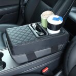 Supin Car Armrest Cushion - Multifunctional Faux Leather Armrest Cushion with Cup Holder, Phone Storage, and Ergonomic Design for All Seasons (BLack) - Image 7