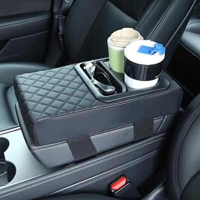Supin Car Armrest Cushion - Multifunctional Faux Leather Armrest Cushion with Cup Holder, Phone Storage, and Ergonomic Design for All Seasons (BLack) - Image 7