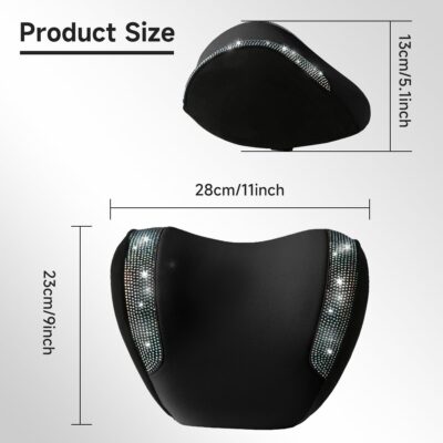 2 Pack Diamond Car Neck Pillow for Women, Memory Foam Neck Pillow for Chair for Lower Back Pain Relief, Car Headrest Pillow with Adjustable Strap, Comfort Softness Neck Support Pillow(Black) - Image 7