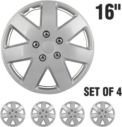 SCITOO 16" Silver Hubcaps Set of 4, fits Cars, Trucks, SUVs, Easy Install, Universal fit, Stylish & Rust-Resistant - Image 8