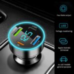 4 Ports Fast Car Charger,[Upgrade Voltmeter Display] PD+QC3.0+USB C Car Charger for 12-24V Cigarette Lighter Plug,Car Phone Charger Compatible with iPhone/Android/Samsung/iPad (QC3.0+Type-C+PD+2.4A) - Image 5