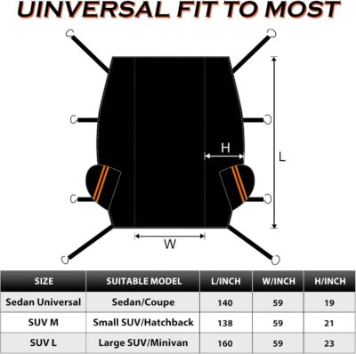 Half Car Cover Top, Snow Car Cover for Compact SUV with Cotton Liner, Sunroof & Windshield Cover for Ice and Snow, All Weather Vehicle Body Cover for Sun, Rain, Dust, Fit SUV 178-189 inchs - Image 4