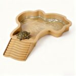 Reptile Swimming Pool 2-in-1 Turtle Bathtub Balcony Climbing Pet Water Basin with External Ramp and Ladder, Suitable for Geckos Snakes Turtles Chameleons Lizards Climbing and Shower (Brown Yellow)