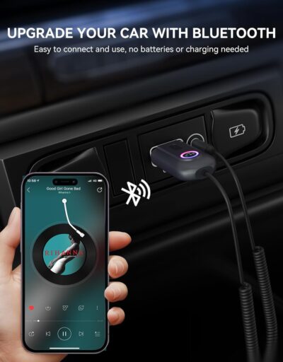 [Upgraded] AUX to Bluetooth 5.3 Adapter for Car, Bluetooth Receiver USB 2.0 to 3.5mm Jack Kit for Car Audio/Home Stereo/Speaker, Hands-Free Calling/Music Streaming, Auto On, USB-Powered - Image 2