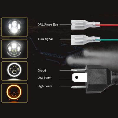 Shkalacar 7inch LED Headlight H4 140W Angel Eyes Round Headlights 4 Modes 14000LM 6000K White/3000K Amber Car Motorcycle Headlight Auto Ring Lights IP67 Waterproof 2pcs - Image 4