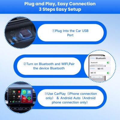 CarlinKit Mini Ultra 2-in-1 Wireless Android Auto for Android 11+ & Wireless CarPlay Adapter for iOS 10+, USB-C/A, Plug & Play, Low Latency, Mini USB Design for OEM Cars, Dark Blue - Image 3