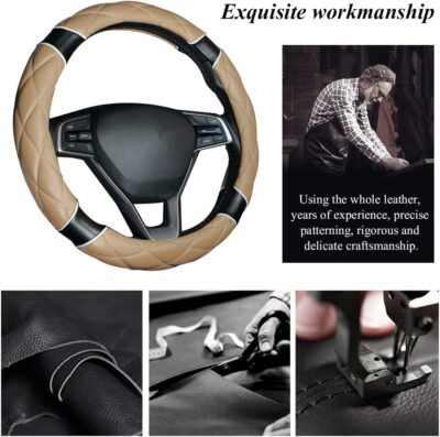 Car Steering Wheel Cover with Durable PU Leather, Universal 18 inch Fit for Car Truck SUV, Breathable Anti Slip Auto Steering Wheel Covers for Men and Women - Image 3