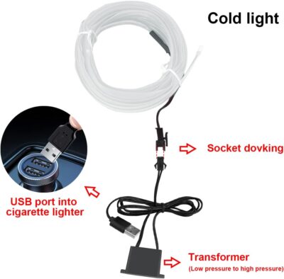 EL Wire Interior Car LED Strip Lights, 10FT/3M USB Auto Neon Light Strip with Sewing Edge, Electroluminescent Car Ambient Lighting Kits with Fuse Protection, Car Interior Accessories (Ice Blue/10FT) - Image 2