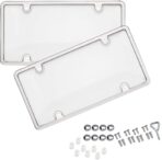 BLVD-LPF OBEY YOUR LUXURY Car License Plates Shield and Chrome Frame Combo 2 Pack Clear Bubble Design Novelty Plate Covers to Fit Any Standard US Plates, Unbreakable Frame 4 Holes Design