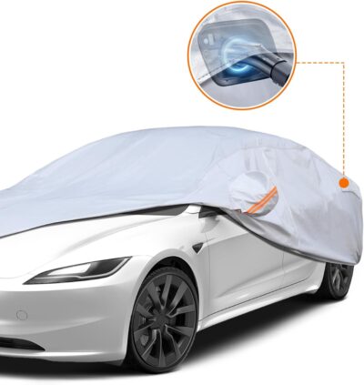 6 Layer Heavy Duty Car Cover Custom Fit for Tesla Model 3 with Charging Port Flap, Waterproof All Weather Car Tarp Outdoor Protection with Cotton Lining - Image 4