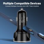 5-in-1 Multi-Port USB C Car Phone Charger with Voltage Display, 250W Super Fast Charge Cigarette Lighter USB Charger for iPhone/Android/Samsung/iPad Pro and More (Black) - Image 5