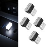 4 PCS USB LED Car Interior Ambient Lighting Kit, Portable Plug-in Atmosphere Lamp Decor Night Light, Universal Vehicle Interior Accessories for Most Cars (White)