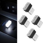 4 PCS USB LED Car Interior Ambient Lighting Kit, Portable Plug-in Atmosphere Lamp Decor Night Light, Universal Vehicle Interior Accessories for Most Cars (White)
