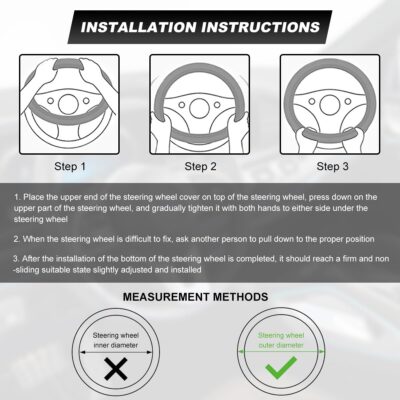 Car Steering Wheel Cover, 15 Inch Premium Leather Breathable Non-Slip Wheels Wrap, Universal Auto Comfortable Steering Wheel Protector for SUV Truck Van, Car Accessories (Gray) - Image 3