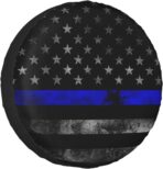 14 Inch Spare Tire Cover Weatherproof Sun Protection Wheel Tire Cover Universal Fit Trailers RV SUV Truck Camper Travel Blue Line Flag