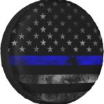 14 Inch Spare Tire Cover Weatherproof Sun Protection Wheel Tire Cover Universal Fit Trailers RV SUV Truck Camper Travel Blue Line Flag