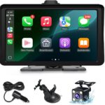 Apple Carplay Screen for Car, 7" HD Portable Wireless Apple Carplay & Android Auto Touchscreen, with 1080P Backup Camera, Car Play Screen Tablet, GPS Navigation/Mirror Link/Bluetooth/FM/Voice Control