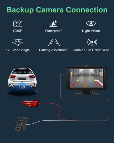 Apple Carplay Screen for Car, 7" HD Portable Wireless Apple Carplay & Android Auto Touchscreen, with 1080P Backup Camera, Car Play Screen Tablet, GPS Navigation/Mirror Link/Bluetooth/FM/Voice Control - Image 7