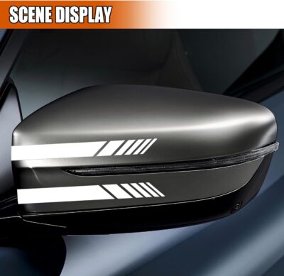 2PCS Car Rear View Mirror Sticker Decal, Waterproof Vinyl Car Body Reflective Stripes, Vehicle Side Mirror DIY Stickers Decoration, Anti-Collision Warning Auto Decals for Most Cars (White) - Image 6