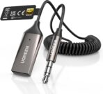 UGREEN Aux to Bluetooth 6.0 Car Adapter with LDAC, 3.5mm Aux Adapter Built-in Microphone, Car Bluetooth Audio Receiver for Hands-Free Calls Compatible with Speaker & Home Audio