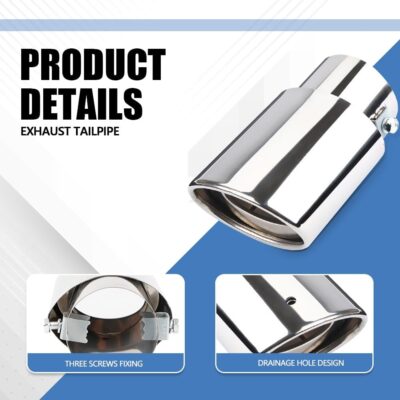 Stainless Steel Car Exhaust Tip, Universal Car Exhaust Pipe Modification Tail Throat Tail Pipe, Chrome-Plated Finish Exhaust Tailpipe Universal Car Accessories Fits Most Car (Silver Straight) - Image 3
