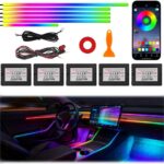Acrylic Interior Car Ambient Lighting, Interior RGB LED Strip Kit with Music Sync Mode, 55 Inch Length Suitable for Pickup, Trucks, SUV and Large Vehicles (6 in 1)
