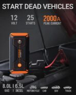 Powrun P-ONE Jump Starter, 2000A Portable Jump Box - Car Jump Starter Battery Pack for up to 8.0L Gas and 6.5L Diesel Engines, 12V Battery Jump Starter with Carry Case (Orange) - Image 2
