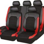 CAR PASS Universal Leather car seat Covers Sport fits Most Cars, SUVs, Trucks, and Vans (Full Set, Black Red)