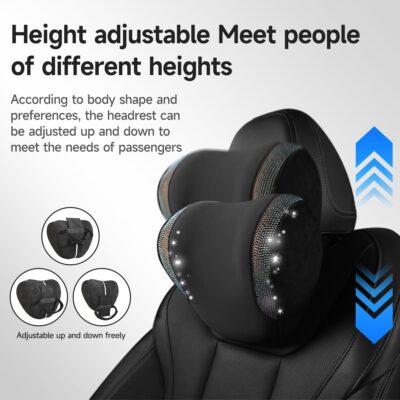 2 Pack Diamond Car Neck Pillow for Women, Memory Foam Neck Pillow for Chair for Lower Back Pain Relief, Car Headrest Pillow with Adjustable Strap, Comfort Softness Neck Support Pillow(Black) - Image 3