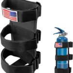 Fire Extinguisher Holder, Roll Bar Adjustable Extinguisher Strap Brackets with USA Flag Pattern, Secure Fire Extinguishers Mount Replacement for Wrangler CJ JK JKU TJ JL JLU (Black)