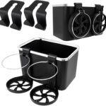 Car Armrest Storage Box with 2 Cup Holders, 2024 New Car Center Console Organizer for Water Tumbler Paper Towels Cellphones, Universal Car Storage Box Include 2 Car Back Seat Hook