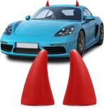 YGMONER Car 3D Devil Horns Sticker (Easy to Find Car in The Parking Lot) Halloween Car Roof Decor Elasticity Foam Bull Horns (Classic Red)