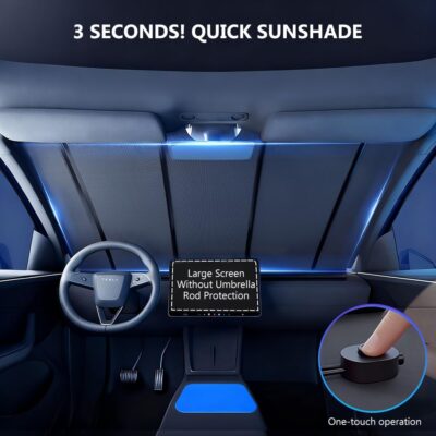 Automatic Lifting Car Windshield Sunshade for Model Y/Y Juniper & Model 3/3 Highland, Tesla Electric Windshield Sunshade, Auto-Retractable One-Touch Control Smart Sunshade - Image 2