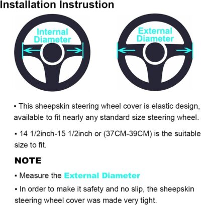 Fluffy Wool Sheepskin Fuzzy Black Car Steering Wheel Cover for Universal Auto Steering Wheel 14 1/2-15 1/2inch, Anti-Slip, Soft Plush, Comforting and Luxurious, Soft Texture (Black) - Image 7