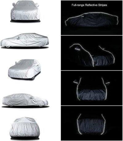 Tecoom Waterproof Sedan Car Cover Oxford W/Door Zipper, All Weather Car Cover for Automobiles, UV-Proof Windproof Hail Sun Snow Protection Indoor Outdoor Full Exterior Covers Fit 201-210 Inches - Image 4