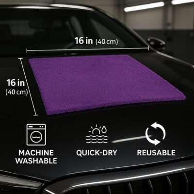 Paks - Edgeless Microfiber Towels 4-Pack - Car Detailing Wash Cloths for Cleaning - 16x16 Car Drying Towel - Lint Free Auto Rags for Polishing & Buffing - Purple & Grey Cleaning Supplies - Image 5