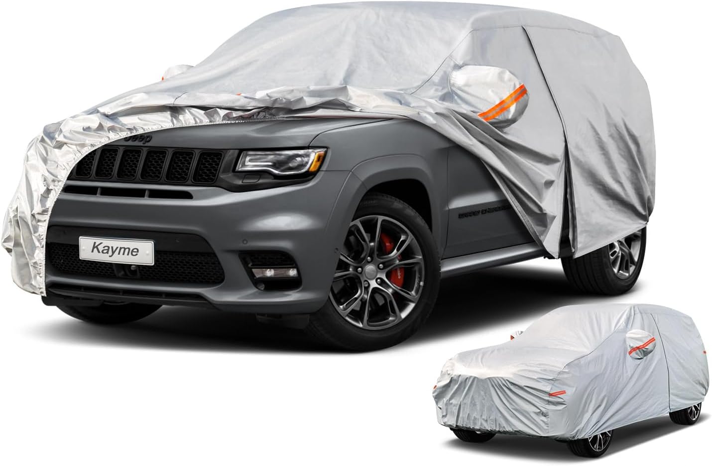 618rQkCO7L._AC_SL1500_.jpg Kayme 6 Layers SUV Car Cover Waterproof All Weather for Automobiles, Outdoor Full Size Cover Rain Sun UV Protection with Zipper Cotton, Universal Fit for SUV Jeep (191-200 inch) - Image 1