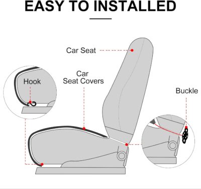 surpassme Comfortable Car Seat Covers Universal Front Seat Coves for Car Accessories with Storage Pockets, Padded Car Interior Covers for Automotive, SUV, Truck, and Van(Grey) - Image 5