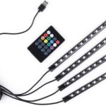 Car LED Strip Lights, 4Pcs 48 LED Interior Lights, Multicolor Music Car Strip Light Under Dash Lighting Kit with Sound Active Function and Remote Controller, DC 12V