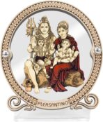 Shiv Parivar (Lord Shiva Family) Inlaid Wooden Figurine Showpiece for Car Dashboard, Prayer Room & Workspace | 3"x2.6" | Designer Trendy Series