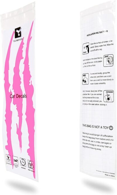 YGMONER Claw Mark Car Decals, 16 Inch Car Headlight Stickers, Monster Claw Scratch Sticker for Dodge Challenger Charger, Pack of 2 (Pink) - Image 5