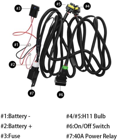 H11 880 881 H9 Fog Light Lamp Wiring Harness Socket Wire Connector with 40A Relay & ON/Off Switch Kits Fit for LED Work Lamp Driving Lights Etc - Image 2