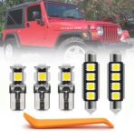 nsautolighting 6pcs LED Interior Lights Bulb Kit for Jee'p Wrangler TJ 1997 1998 1999 2000 2001 2002 2003 2004 2005 2006 Dome Footwell Lights Super Bright 6000K White LED Interior Bulbs + Install Tool