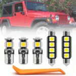 nsautolighting 6pcs LED Interior Lights Bulb Kit for Jee'p Wrangler TJ 1997 1998 1999 2000 2001 2002 2003 2004 2005 2006 Dome Footwell Lights Super Bright 6000K White LED Interior Bulbs + Install Tool