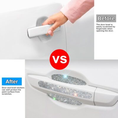 Mandark 8PCS Bling Car Door Handle Protector, Crystal Rhinestone Vehicle Door Bowl Protective Sticker, Glitter Anti-Scratch Auto Decor Decals Accessories, Universal for SUV, Sedan, Truck (White) - Image 5