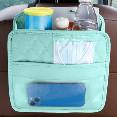 Mandark Car Seat Back Organizer, PU Leather Vehicle Backseat Hanging Storage Pocket, Multipurpose Auto Travel Essentials Accessories for Kids & Adults, Universal for Most Cars (Green) - Image 6