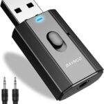 Bluetooth Car Adapter, Mini Bluetooth 5.0 Stereo Transmitter Receiver, Wireless 3.5mm Aux Jack Hands-Free Calls Kit Audio Adapter Built-in Mic for Car Speaker, Home Stereo, Headphones, PC,TV More